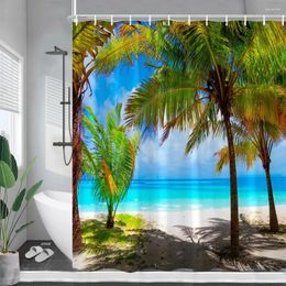 Shower Curtains Beach Coconut Tree Island Tropical Plant Nature Ocean Scenery Polyester Fabric Bathroom Curtain Decor With Hooks