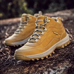 Boots Fashion Yellow Outdoor Mens Hiking Shoes Big Size 48 Autumn Winter Ankle Man Trekking Sneakers Waterproof Work Boots Nonslip