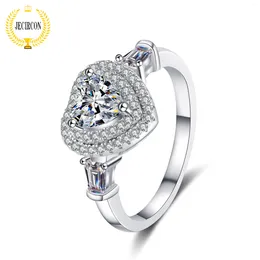 Cluster Rings JECIRCON 1 Moissanite Ring Heart-shaped Love Bag 925 Sterling Silver For Women Plated Pt950 Gold Wedding Band Jewellery