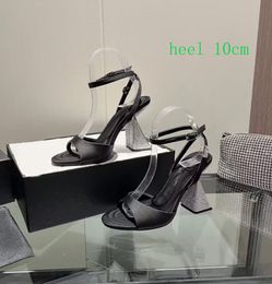 Gold Plated Thick Heels Women's High Heel Sandals Fashionable One word Belt Silk Genuine Leather Bottom Dress Shoes Show Party Sexy Air Cushion Shoes 35-42