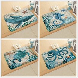 Bath Mats Retro Marine Organism Printed Floor Mat Door Digital Foot Kitchen And Bathroom Absorbent Non Slip