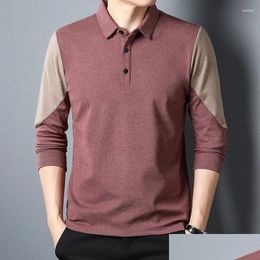 Mens Casual Shirts Autumn And Winter Long-Sleeved T-Shirt Solid Colour Lapel Splicing Imitation German Veet Slim Bottoming Drop Deliver Otnai