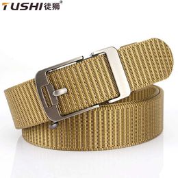 Belts TUSHI New Quick Release Metal Pluggable Automatic Buckle Tactical Belt Breathable Military Belt Mens Pants Belt Hunting Q240401