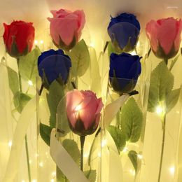 Decorative Flowers Rose Flower String Lights Valentines Day Artificial Gift Single Stem Soap With Lamp For Wedding Decor