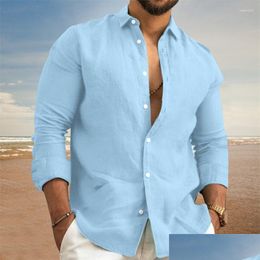 Mens Casual Shirts Linen Shirt Men Tops High-Quality Loose And Comfortable Long Sleeve Beach Hawaiian For Drop Delivery Apparel Clothi Dhwkh