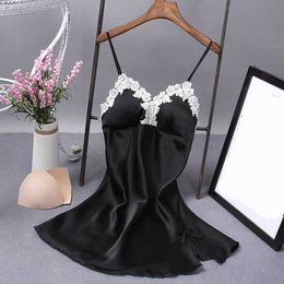 RJ0G Sexy Pyjamas Plus size S-2XL Hot Sexi Women Satin Sexy Bowknot Lace Lingerie Babydoll V-neck Sleepdress Underwear robes for women Dress 2404101