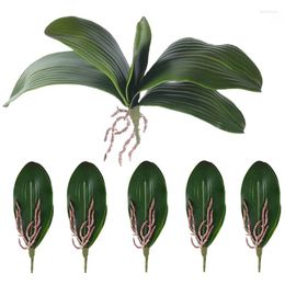 Decorative Flowers Phalaenopsis Orchids Leaves Artificial Real Looking Roots Latex Contact Plants Green Faux Leaf Arrangement 6 PCS