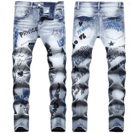 Men's Jeans Europe And The United States Hip Hop Street Style Heavy Embroidery Stretch Slim Small Straight Leg Man