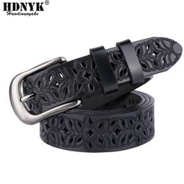 Belts Hot selling womens brand belts newly designed hollow womens belts fashionable casual belts womens real belts without drilling holes Q240401
