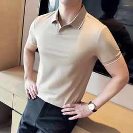 Men's Polos Summer Plain Colour Polo Shirts For Men Turn Down Collar Slim Fit Business Casual Shirt All Match Basic Tees Homme