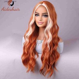 Synthetic Wigs Orange gold gradient hair European American wig womens long curly wavy synthetic wig for daily party use Y240401