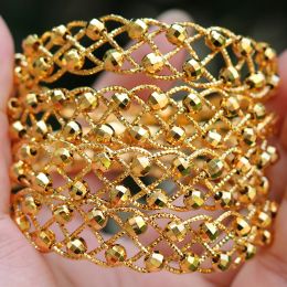 Bangles 24K Copper 4pcs Ethnic Bead Gold Colour Saudi Arabic Bangles For Girls Bracelet Women Girl Africa Bangles Wedding Jewellery