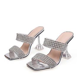 Dress Shoes Sexy Green Rhinestone Womens Clear High Heels Slippers Summer Party Dress Shoes Female Crystal PVC Transparent Sandals H240401SXZP