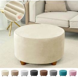 Chair Covers Super Soft Velvet Ottoman Stool Cover Living Room Round Elastic Footrest All-inclusive Foot Seat Slipcover Bedroom