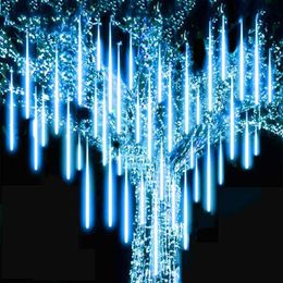 LED Strings 30/50cm 8 Tube Meteor Shower Rain String Lights Christmas Tree Decorations for Outdoor Street Led Garland New Year Navidad YQ240401