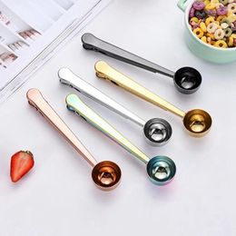 Coffee Scoops 5Pcs Scoop Clip 2-In-1 Measuring Spoon With Sealing Clips Long Handle Bag