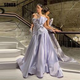 Party Dresses SONDR Saudi Arabic Women Lavender A Line Bow Evening Dresse Sequins Satin Prom Gowns Long Formal Occasion Ball