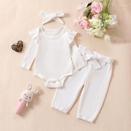 Clothing Sets 0-24months Baby Girls 3pcs Outfits Long Sleeve Romper Belted Pants Headband Set Infant Spring Autumn Clothes