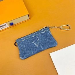 Denim Designer Zippy chain Wallets Wallet Coin Purse Keychains Fold Card Holder Passport Women flower Purses key Pouch