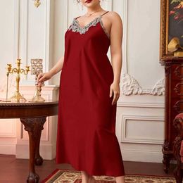 NU3Q Sexy Pyjamas Sexy Sleepwear Women Lace Silk Satin Night Dress Sleeveless Nighties V-neck Nightgown Plus Size Nightdress Nightwear 2404101