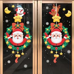 Window Stickers Static Stainless Christmas Glass Door Decoration Decorated With Double Sides Of Santa Snowman Snowflake Sticker