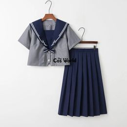 Willow Leaf Grey Navy Blue Summer Sailor Suit Tops Skirts JK High School Uniform Class Students Cloth 240325