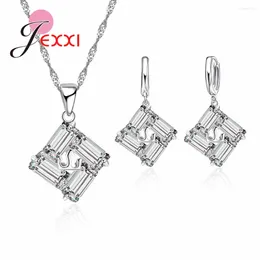 Necklace Earrings Set Simple Square Shape Women Party Jewellery Fashion 925 Sterling Silver Bridal Wedding Jewellery Sets