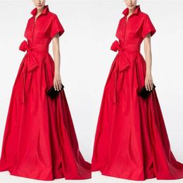 Elegant Long Red Taffeta Mother of the Bride Dresses With Bow A-Line V-Neck Godmother Dresses Formal Party Gown Watteau Train Party Dress for Women