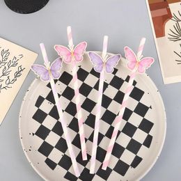 Baking Tools 6pcs Butterfly Striped Paper Straw Wedding Birthday Party Decorations Kids Baby Shower Girls 1st Supplies