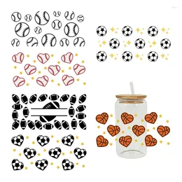 Window Stickers UV DTF A Ball Shaped Like Heart Sport Football Baseball Printed For 16oz Libbey Glasses Wraps Bottles Cup Can D5294