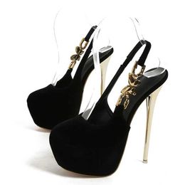 Dress Shoes Elegant Women Wedding Banquet Prom Shoe Fashion Metal Butterfly Chain Back Strap Extreme High Heels Platform Pumps Size 42 H240401CK9S