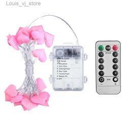 LED Strings 40 Valentines Day Heart-Shaped String Light 3D Pink Battery Powered 8-Mode Lamp YQ240401