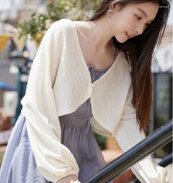 Women's Knits 2024 Spring Cardigans Korean Cardigan Long Sleeve Thin Shawl Solid Super Cropped Femme Summer Shrugs