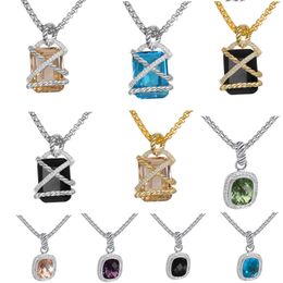 High end design luxury romantic Jewellery diamond necklace 925 sterling silver DY pendant necklace for men and women's 15mm square gemstone couple anniversary gift