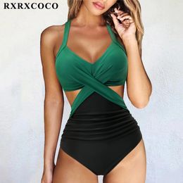 One Piece Swimsuit Women Swimwear Solid Ruched High Waist Push Up Bathing Suit Womens Beachwear Monokini 240401