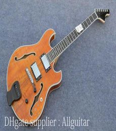 Custom made hollow body guitar tiger rosewood guitar body Yellow colour Electric Guitar China Guitars2340887