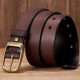 Belts 3.3CM high-quality natural denim leather genuine belt for mens casual copper buckle business mens denim Cintos jeans Q240401