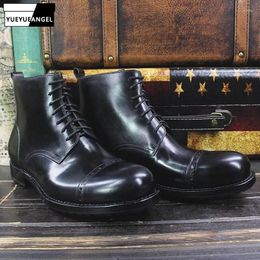 Boots Vintage Men Genuine Leather Autumn Winter Work Ankle Shoes Designer Man Lace Up Sewing Casual Botas Hombre