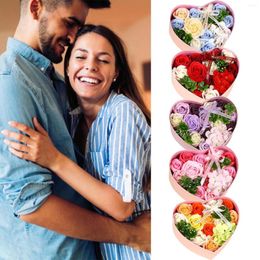 Decorative Flowers Heart Shaped Soap Gift Box Artificial Rose Bunch Present For Girlfriend Wife On Birthday Cake Decorations