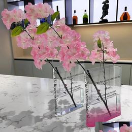 Decorative Objects Figurines Book Vase Transparent Letter Print Shape Flower Arrangement Ins Style Gradient Colour Household Suppli Dhe8K