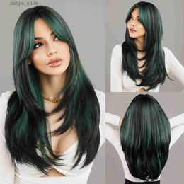 Synthetic Wigs NAMM Fluffy Lavender Synthetic Green Wigs for Women Daily Cosplay New Trend Middle Part Wavy Green Hair Wig Heat Resistant Fibre Y240401