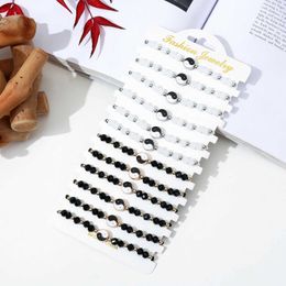 Chain 12 pieces of white and black Tai Chi silver and Yang pendants charming bracelets for womens handmade adjustable bracelets love friend bracelets Q240401