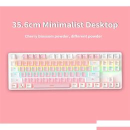 Keyboards Rgb 87 Key Green Axis Mechanical Gaming Keyboard Cute Backlit Desktop Peripherals Small Portable Office Drop Delivery Comp Dh96F