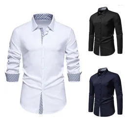 Men's Casual Shirts 2024 Spring Polo Collar Long Sleeved Shirt For Fashion Versatile Stripes Breathable White High Quality