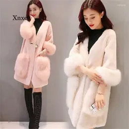 Women's Fur 2024 Winter Jackets Female Lamb Mink Coat Loose 3/4 Sleeve Jacket Women Three-Dimensional Decorative Ladies Overwear