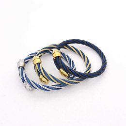 Chain JSBAO Mens/Womens Fashion Jewelry Gold Black Blue Colored Stainless Steel Wire Twisted Wild Cable Cuff Bracelet Womens Gift Bracelet Q240401