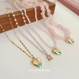 Pendant Necklaces Pink Heart Necklace For Women Jewelry Collares Para Mujer Chain Collar Pearl In Accesorios Korean Fashion Aesthetic Cute