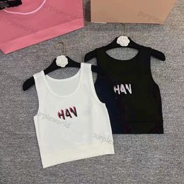 Summer Knitted Tank Tops For Women T Shirts Letter Embroidered Sexy Sleeveless Yoga Tops