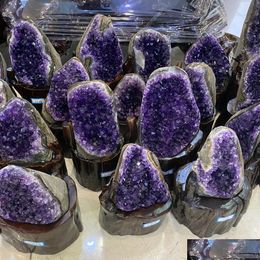 Decorative Objects Figurines Natural Amethyst Geode Quartz Cluster Crystal Specimen Energy Healingwithout The Base P230701 Drop De Dhm36