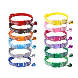 12 Colours Colourful Plaid Dog Collar Leashes For Small Dogs Cat Puppy Necklace with Bell Pet Supplies